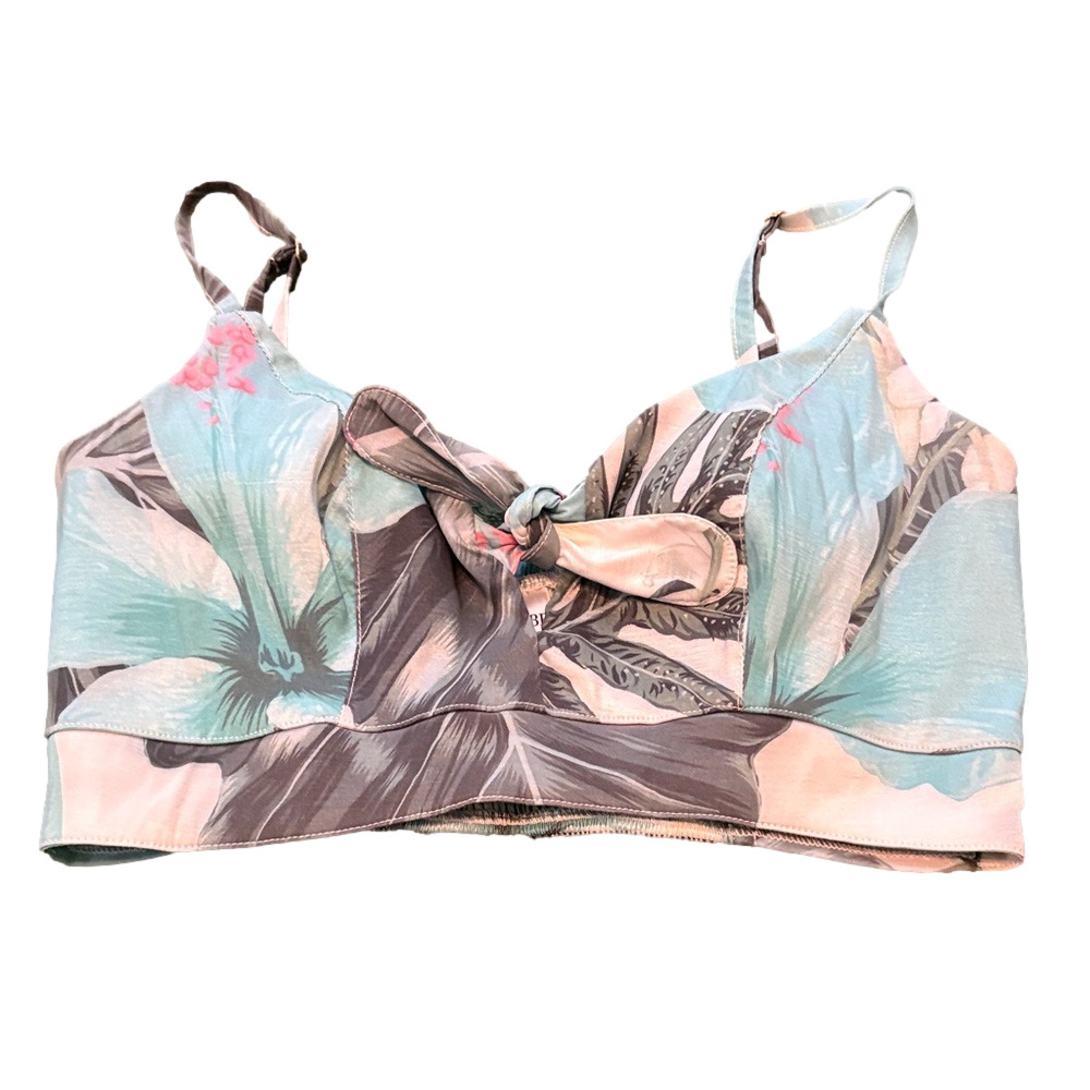 Kazabe Crop Bra Top Adjustable Straps Pull On Tropical Blue Green S